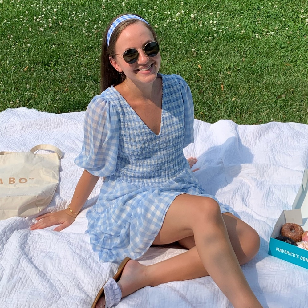 Blue & White Gingham Mini Dress